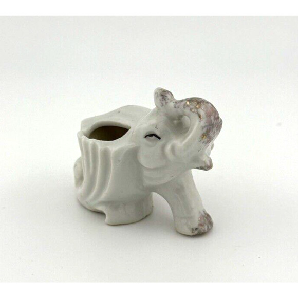 Tooth Pick Holder Vintage Cute Elephant With Trunk Up Good Luck Japan - Picture 4 of 11